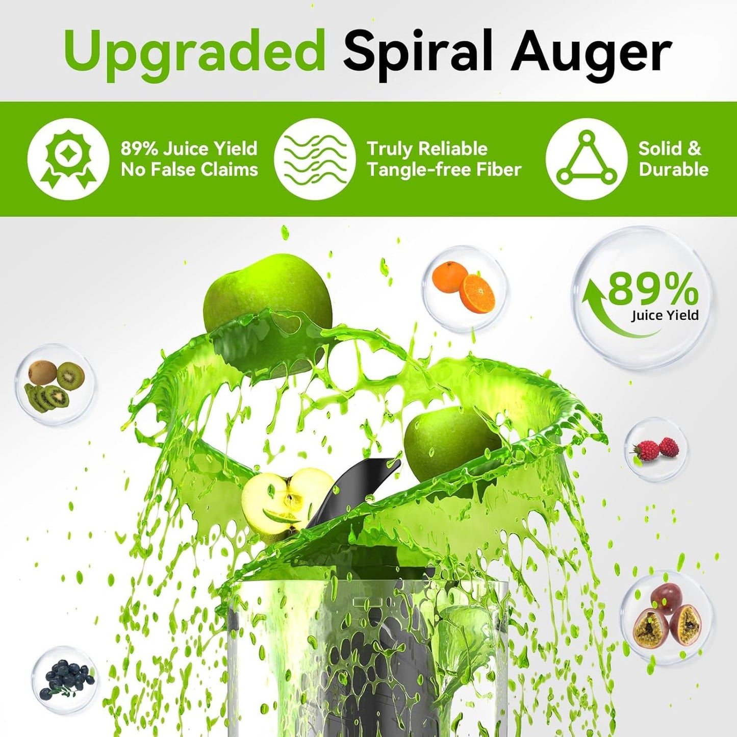 Cold Press Juicer, Slow Masticating Juicer Machines for Whole Vegetable and Fruit, 4.3" Feed Chute, BPA Free, Quiet Easy Clean Juicer to Unlock Fresh & Nutritious Juices (Black)