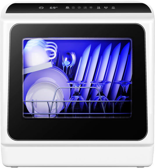 EUHOMY Countertop Dishwasher with 5L Built-in Water Tank& Inlet Hose Portable Mini Dishwashers with 6 Programs for Small Apartments, Dorms and RVs,High-Temp& Air-Dry Function, No Hookup Needed