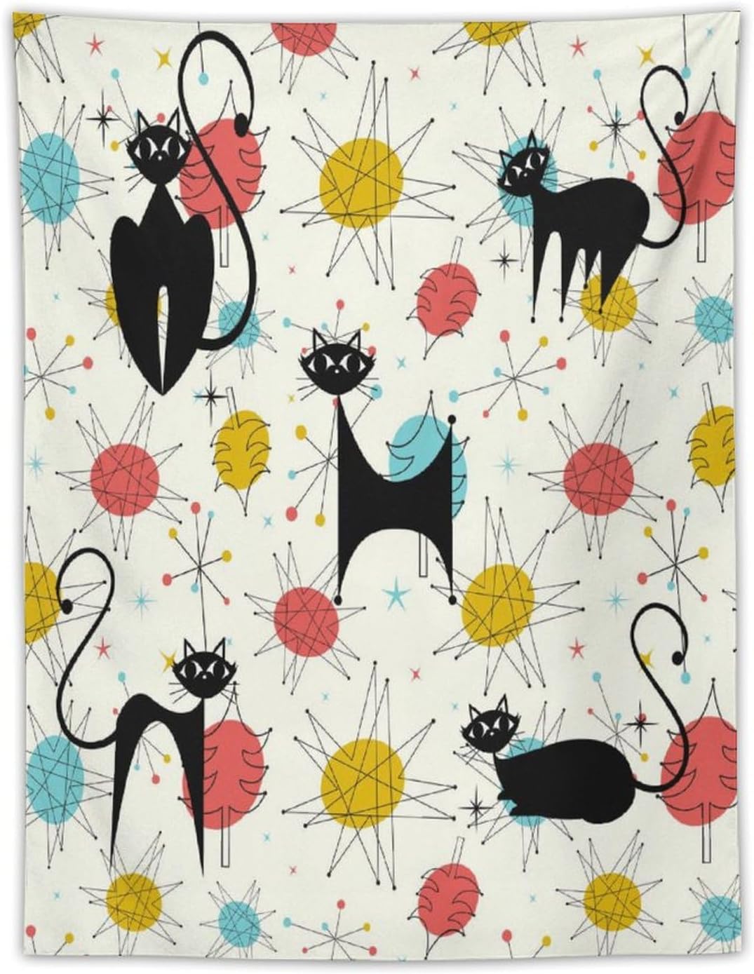 ICMOLYYENLO Abstract Cat Tapestry, Medieval Abstract Atomic Star Cat Vintage Home Wall Hanging Art Tapestry for Bedroom Living Room Dormitory 60x60 Inch