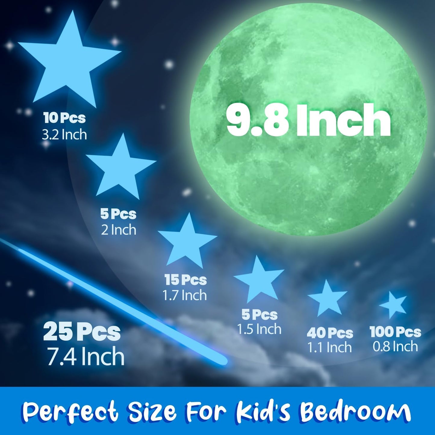 liderstar Glow in The Dark Stars and Moon for Ceiling, Luminous Stars and Moon Wall Decal, Wall Decor,Sticky Fluorescence Stars,Gift for boy and Girl Perfect for Kids Nursery Living Room(Colorful)