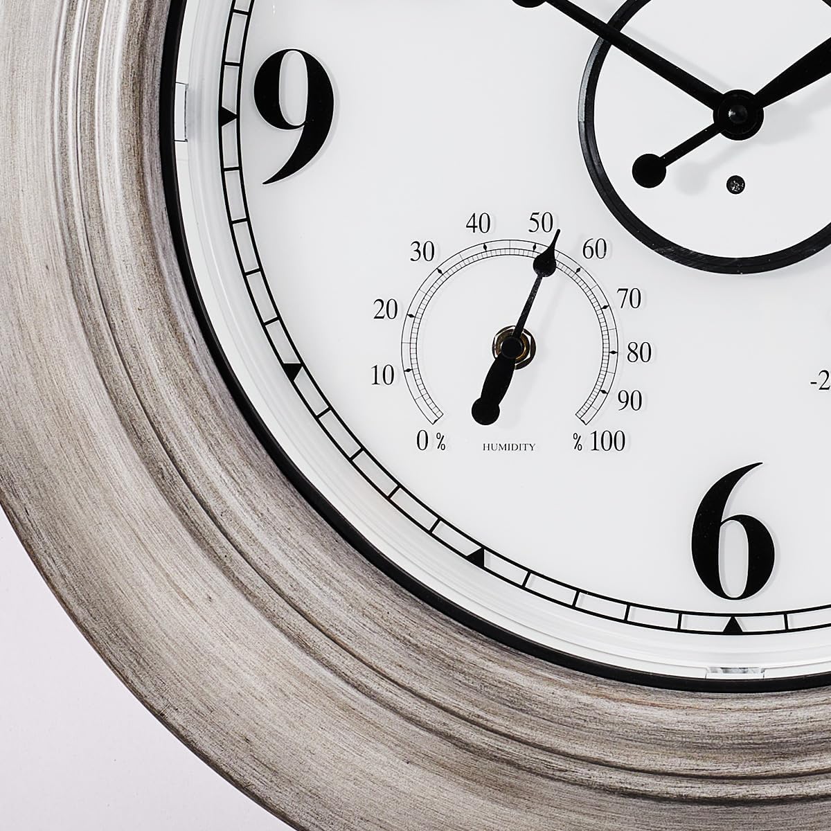 Andy Star 21 Inch Large Luminous Outdoor Wall Clock and Temperature for Patio, Pool, Oversized Round Wall Clocks Waterproof, Vintage Brushed Gray Oak Wooden Finish Silent Non Ticking