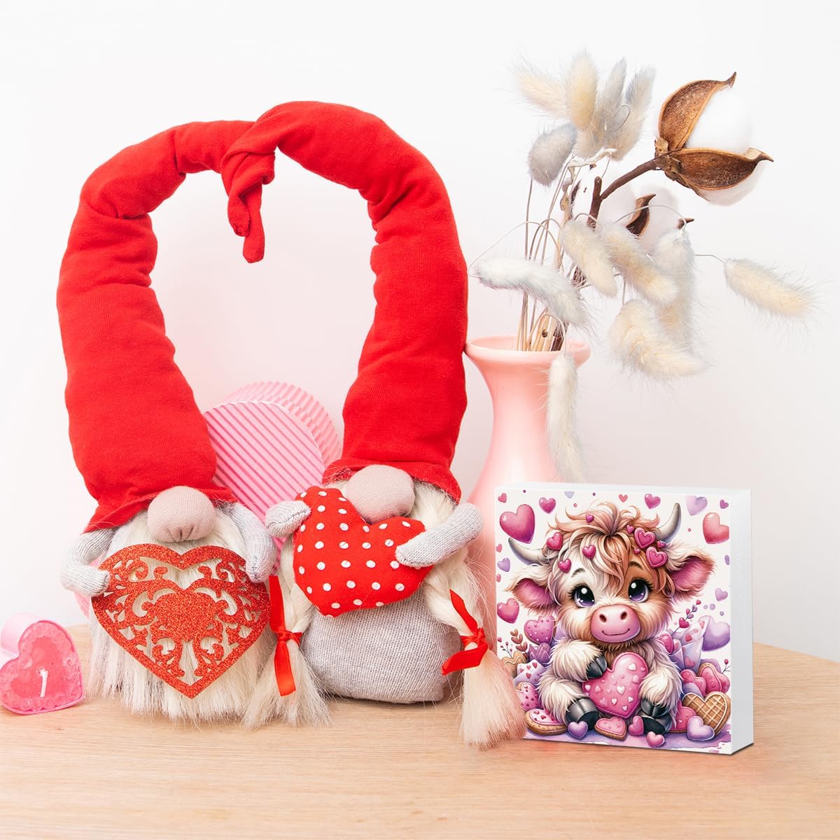 Valentines Day Decor Valentines Day Decorations Valentines Day Office Decor Valentines Day Table Decor Pink Valentines Day Decorations Valentines Decor Gifts for Girlfriend, Highland Cow Wooden Decor