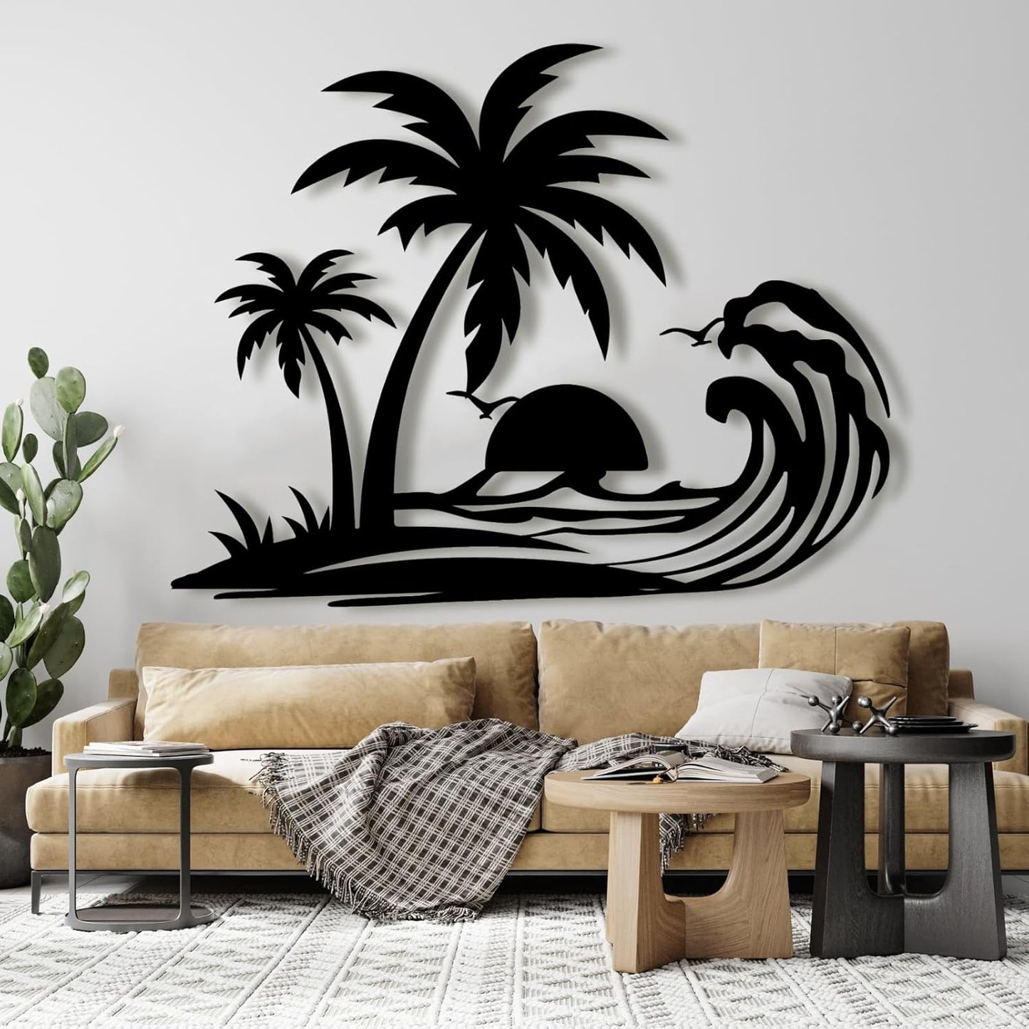 Palm Tree Metal Wall Decor,Palm Tree Metal Wall Art,Metal Palm Tree,Metal Palm Tree Wall Decor,Tropical Metal Wall Art,Beach Wall Decort,Metal Wall Decor (style 1,black,47 L" x 37 W" / 120 x 94 cm)