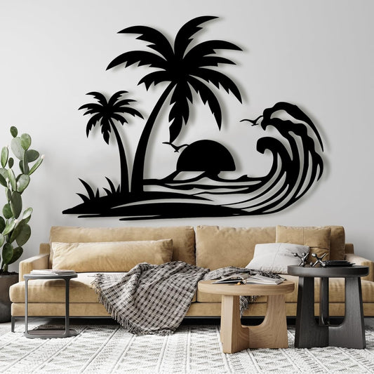 Palm Tree Metal Wall Decor,Palm Tree Metal Wall Art,Metal Palm Tree,Metal Palm Tree Wall Decor,Tropical Metal Wall Art,Beach Wall Decort,Metal Wall Decor (style 1,black,47 L" x 37 W" / 120 x 94 cm)