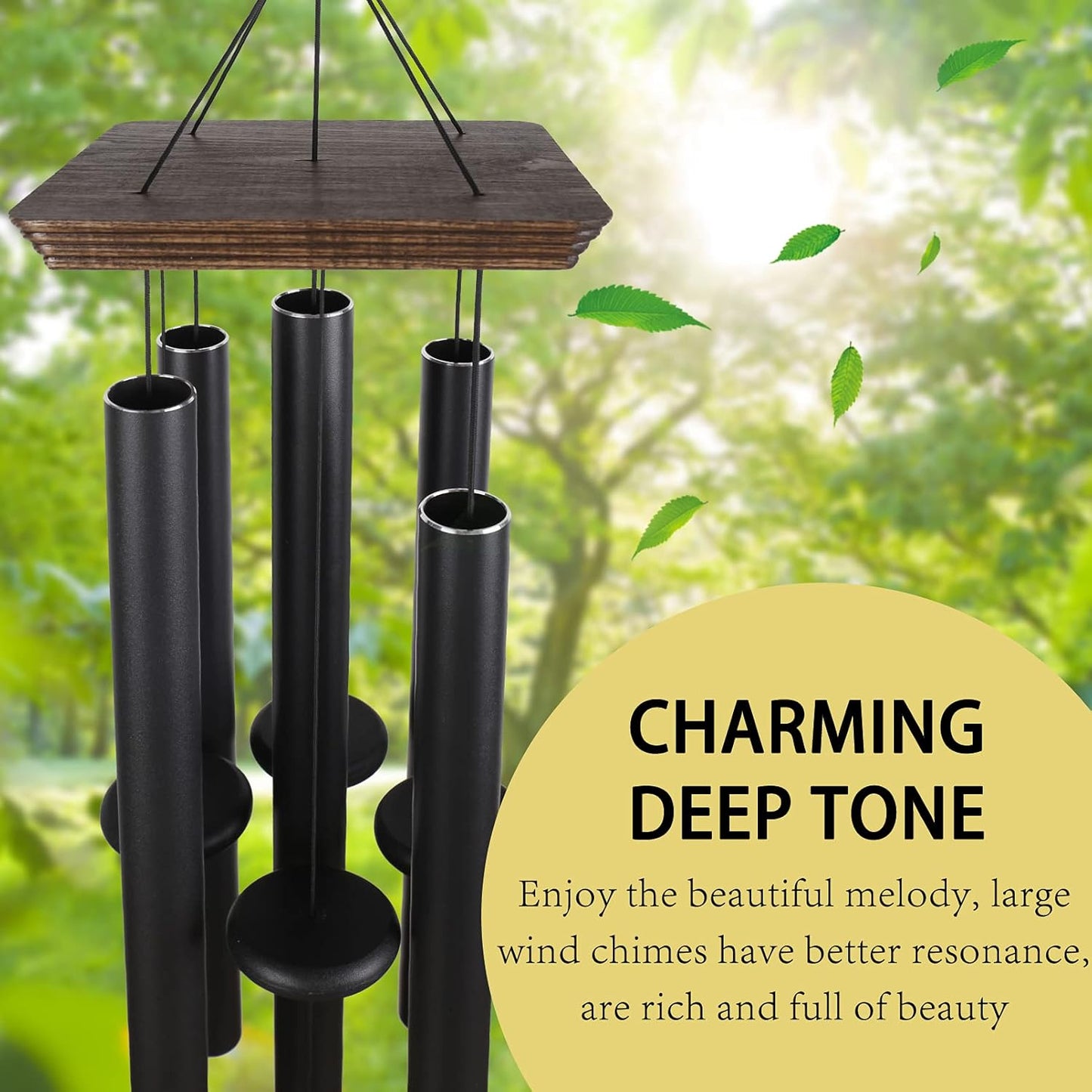 48" Large Wind Chimes for Outside Deep Tone, Wood Wind Chimes Outdoor Clearance, Memorial Gifts for Mother's Day and Christmas, Outdoor Decor for Garden, Patio, Yard(Big Wind Chime, Black)