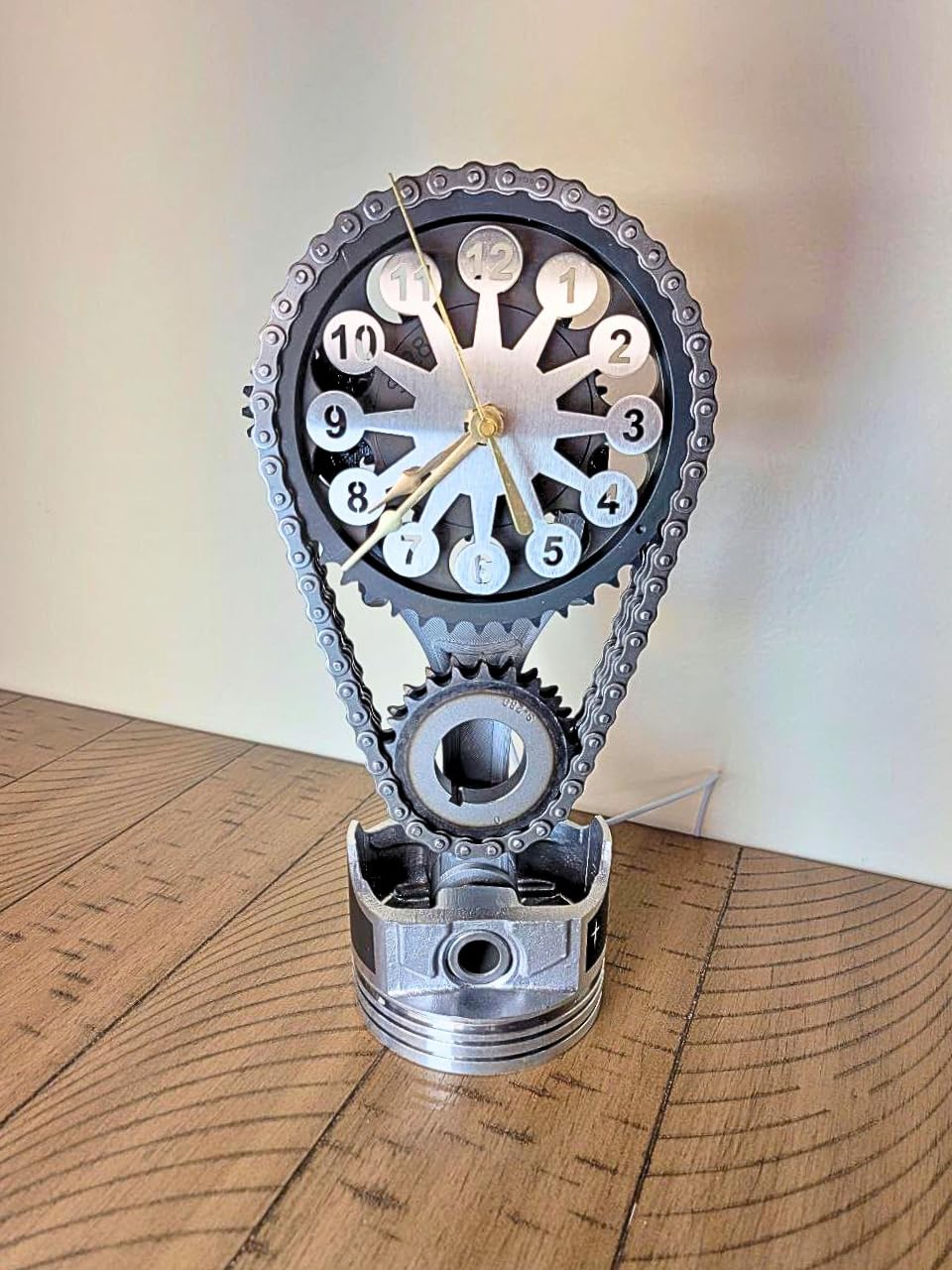 Chevrolet Small Block V8 Rotating Gear Clock – Stainless Steel Timing Chain Desk Clock by Clock9Nine, Chevy Truck Garage Decor, Muscle Car Gift, Hot Rod Man Cave Collectible, Car Show Trophy