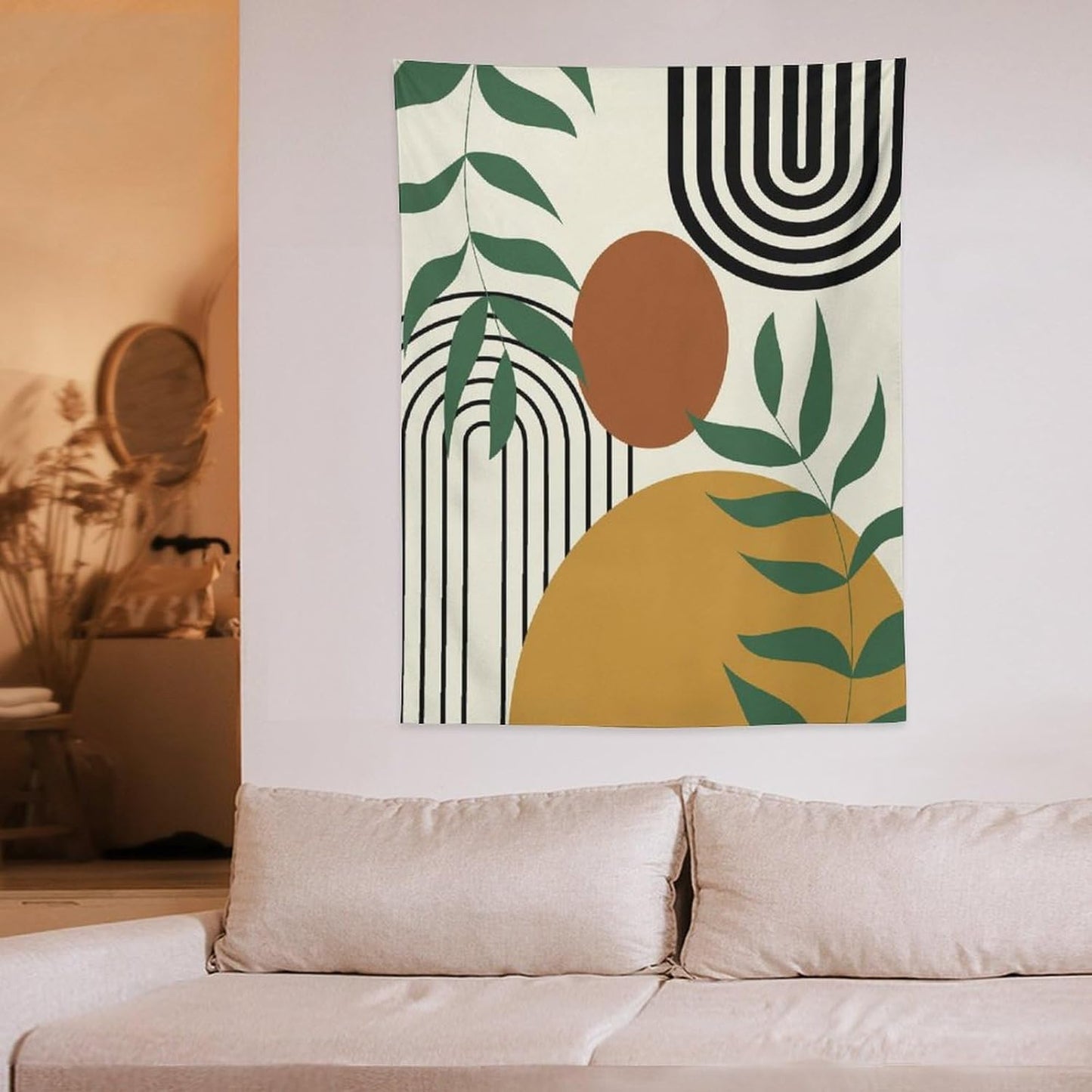 ICMOLYYENLO Boho Plant Aesthetic Tapestry, Abstract Medieval Arch Sun Home Aesthetic Wall Hanging For Bedroom Living Room Dormitory Tapestry 60x60 Inches