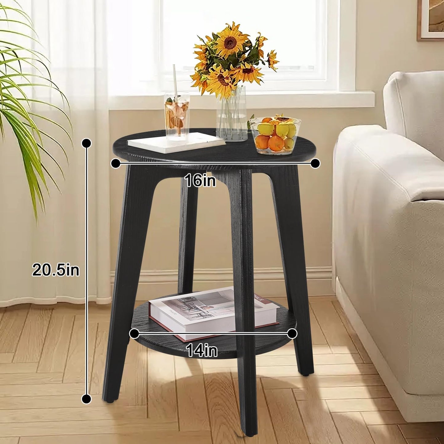 Side End Table Round Black Beside Table Sofa Table Nightstand Modern End Table 2-Tier Small Accent Tables Great for Small Spaces Living Room Bedroom