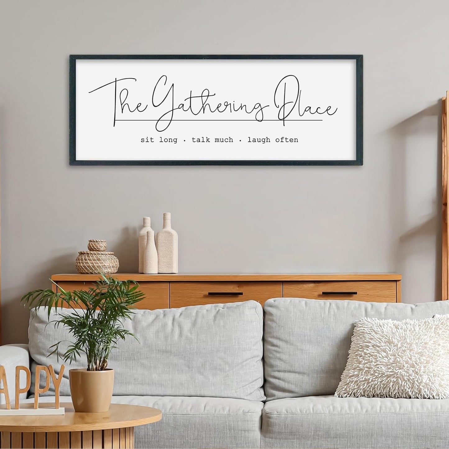 SRSZHIYUE The Gathering Place Sign Wall Decor Art 32"×12" for Large Kitchen Dining Room Wood Framed Wall Hanging (Black)