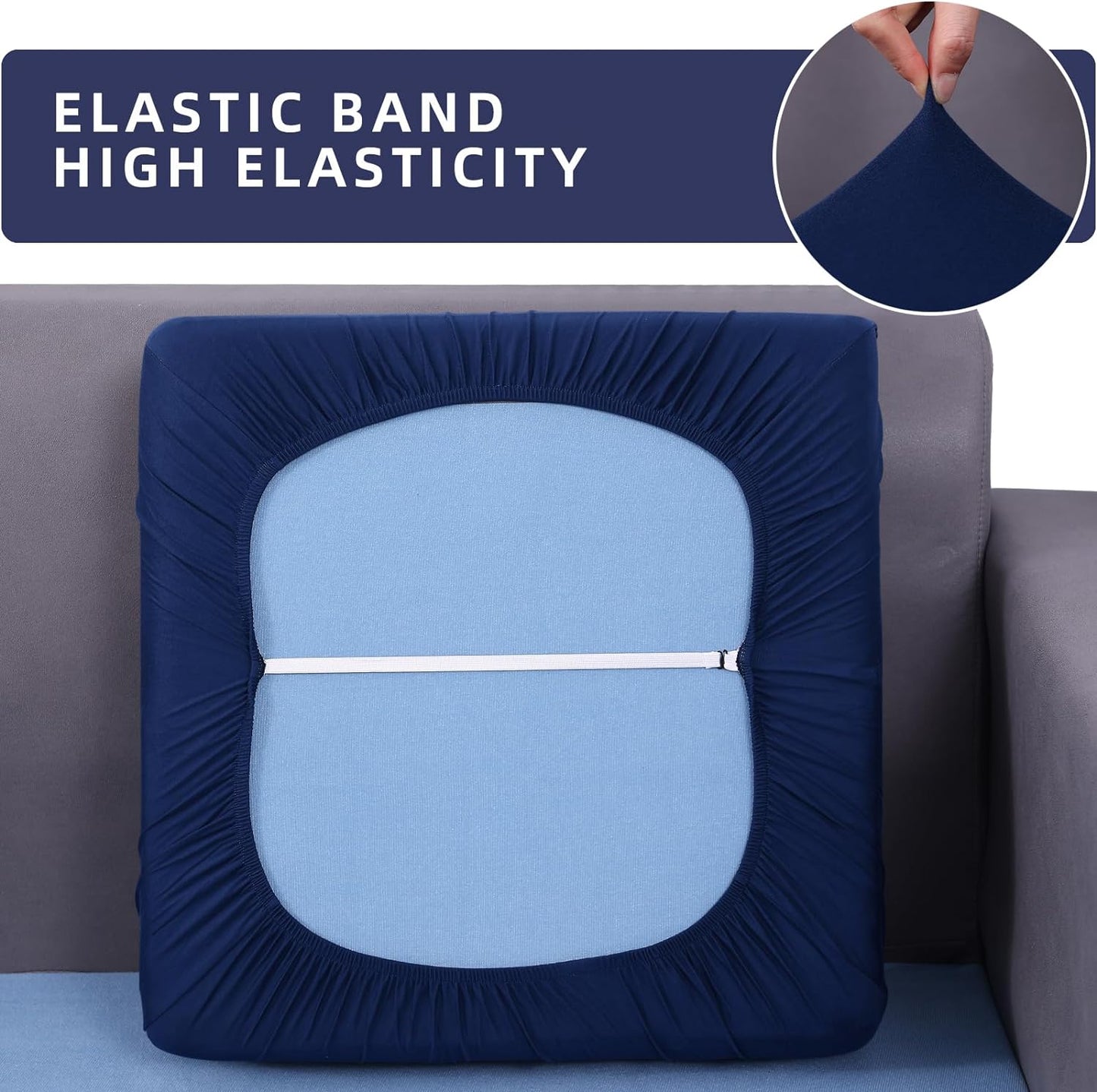 hyha Waterproof Couch Cushion Covers, Stretch Sofa Couch Seat Slipcover for Dog Washable, Non-Slip Waterproof Outdoor Cushion Covers for Patio Furniture Replacement (1 Piece for Small, Navy)