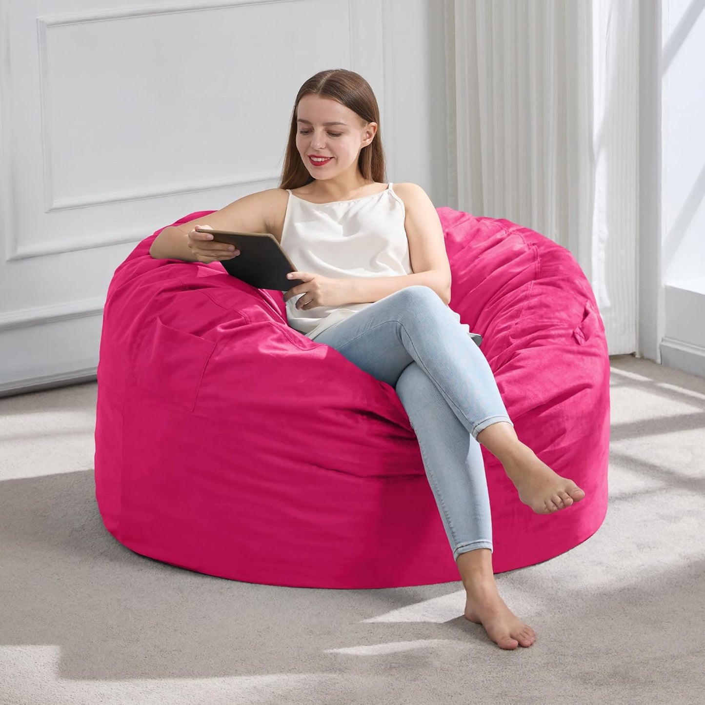 Hobestluk 3FT Bean Bag Chair Giant Bean Bag Chairs for Adults Large Bean Chairs with Removable Cover, Beanbag Chair with Filler, Adult Bean Bag Chairs for Living Room, Bedroom