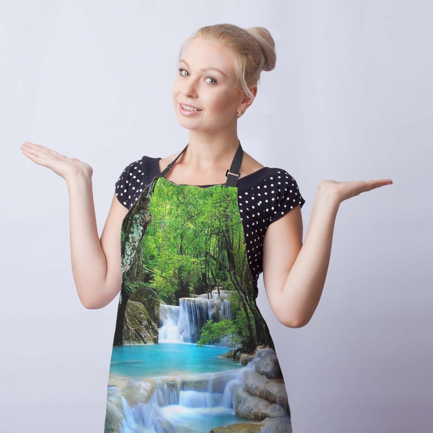 Kitchen Apron for Men Waterfalls Forest Creek Landscape Trees Cooking Aprons for Women for Cooking Restaurant BBQ Painting Crafting Gardening 27” (W) x 31” (H), Waterproof Aprons
