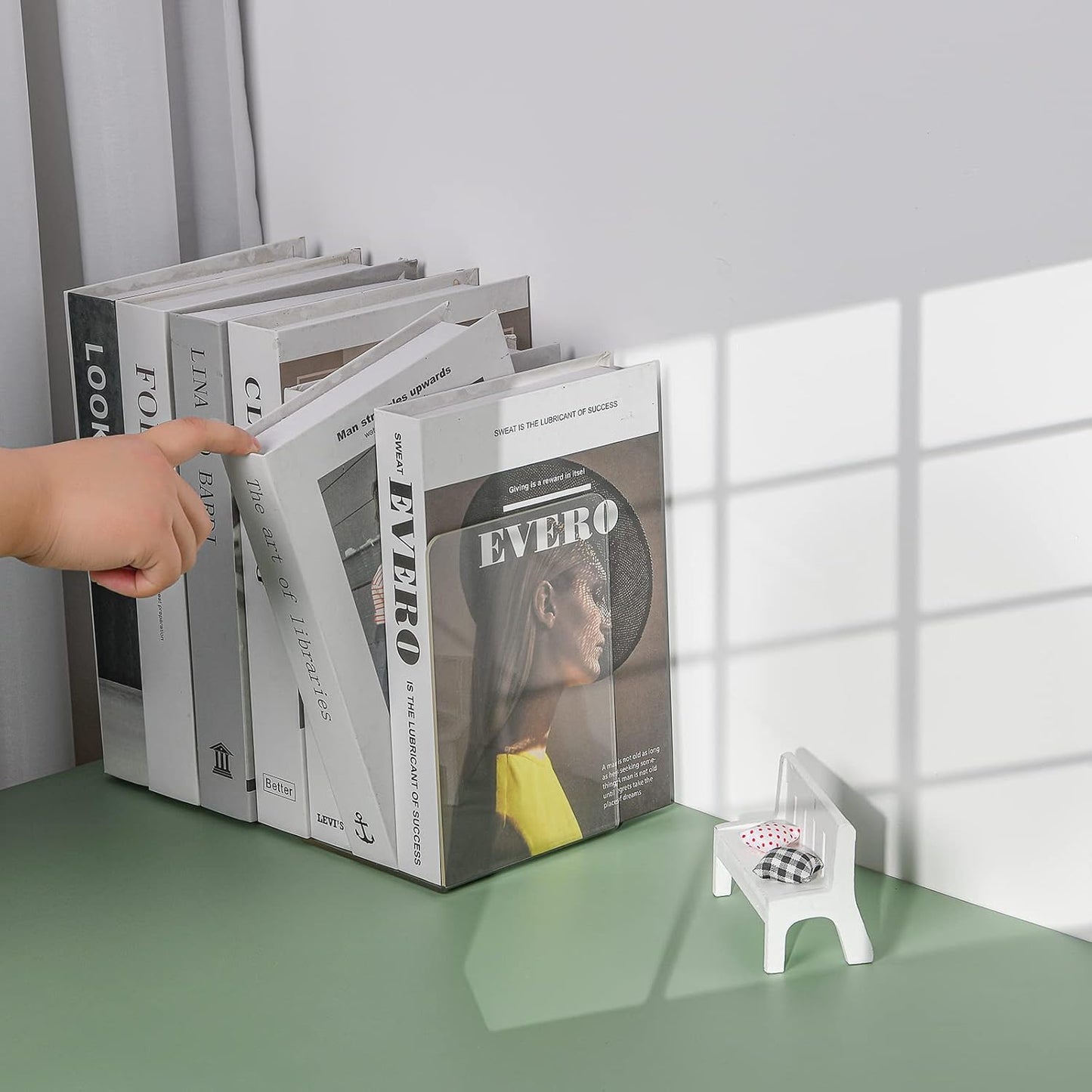 Lulonpon 6 Pieces Book Ends, Bookend, Books Ends for Shelves, Books Ends for Heavy Books, Clear Bookends, Acrylic Bookends for School, Library,Desktop Organizer and Book Shelves