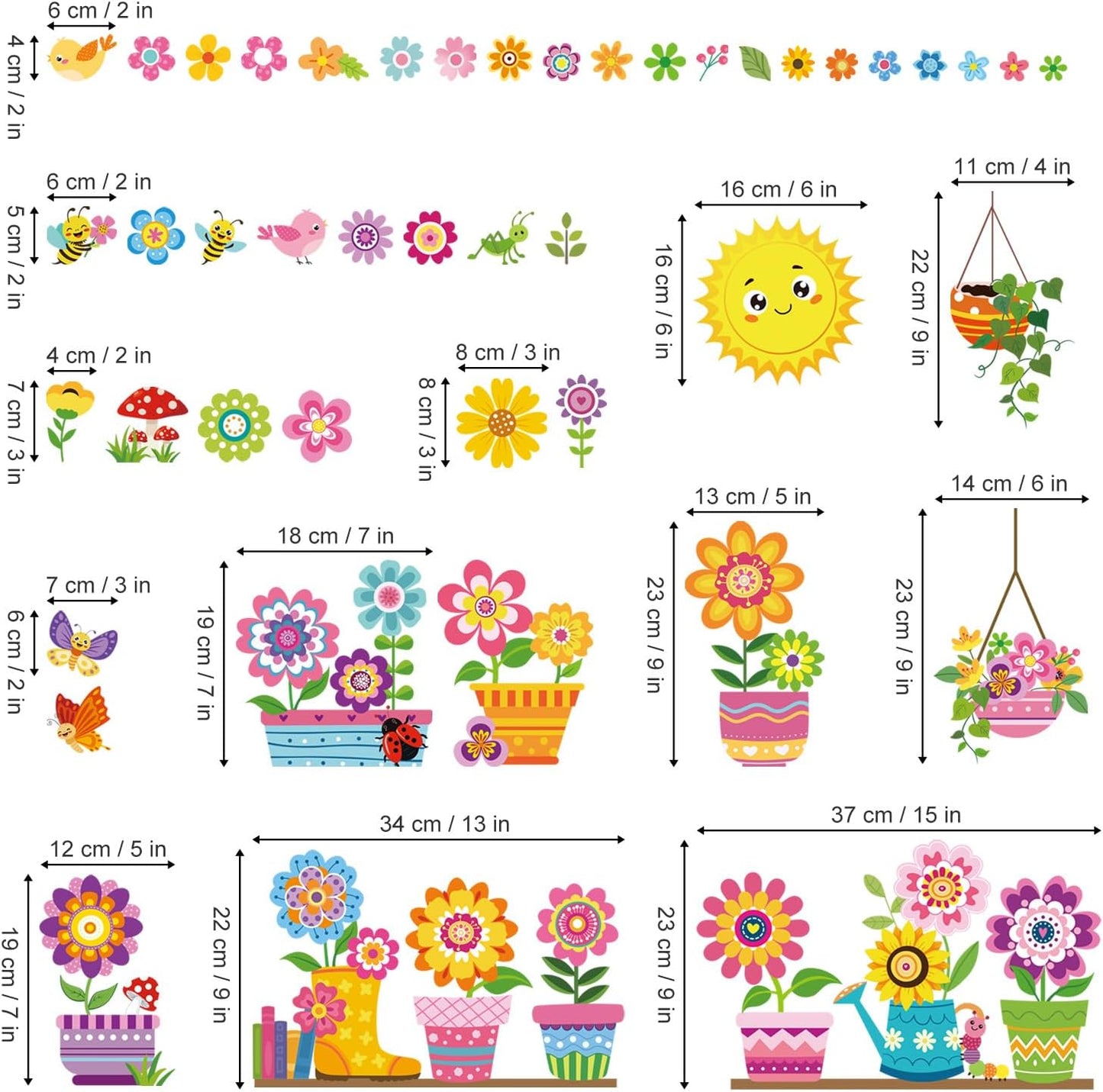 decalmile Spring Summer Kids Multicolor Flower Double Sided Window Clings Colorful Floral Garden Potted Sun Anti-Collision Glass Doors Window Stickers Decals