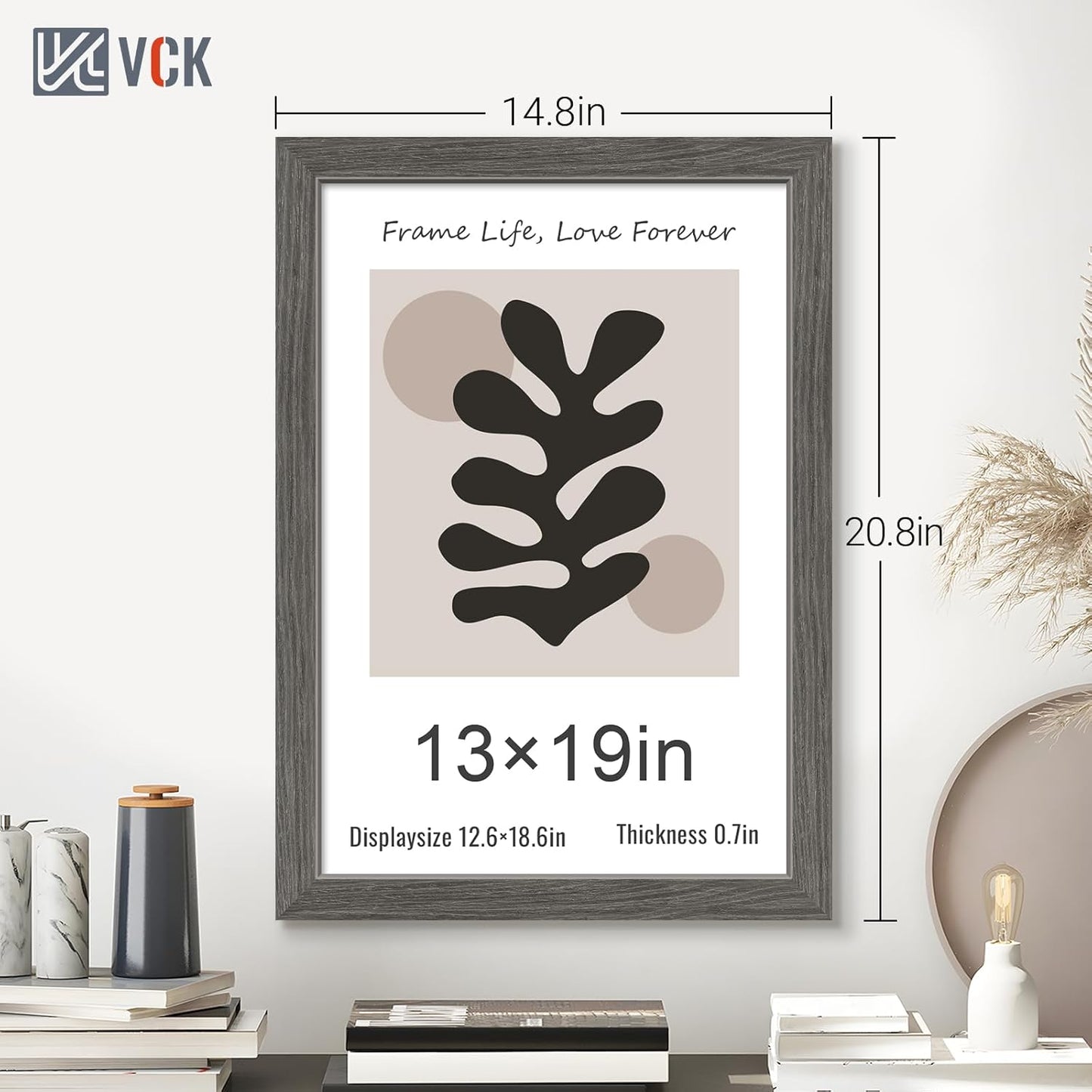 VCK 13x19 Picture Frame Set of 3, Gray Solid Wood Poster Picture Frame, Exclusive Wood Grain, Wall Mounting Hanging