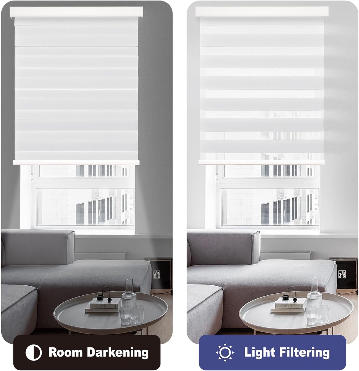 HESTIA Cordless Zebra Blinds Light Filtering Roller Shades UV Blocking Blackout Privacy Indoor Window Shades for Home Office Day and Night, Beige,35" W x 54" H