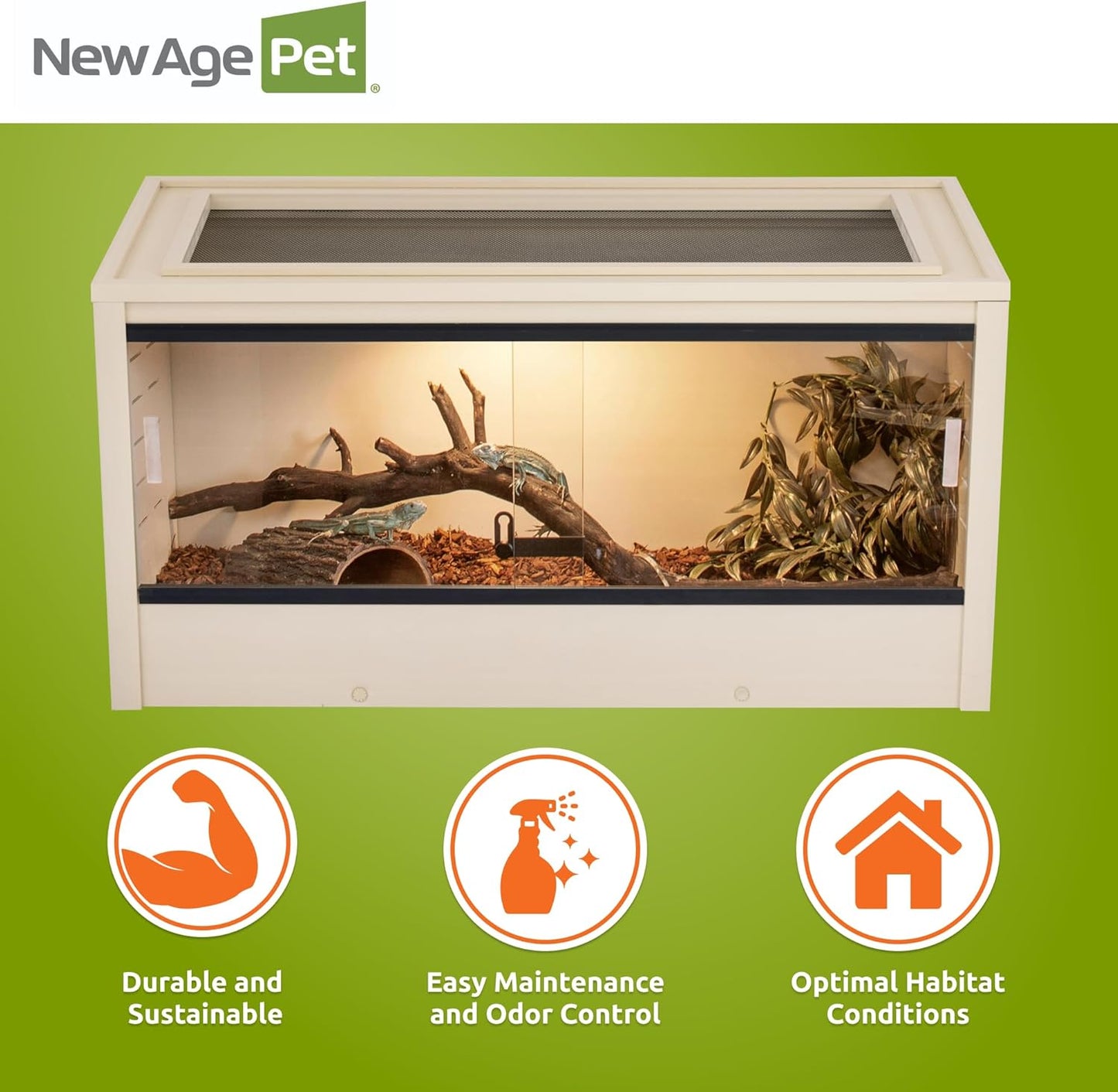 New Age Pet ECOFLEX 36" Mojave Reptile Lounge -Durable Wood Plastic Composite Habitat with Ventilation, Removable Glass Doors & Lock, Easy Assembly, for Tortoises, Snakes, Iguanas