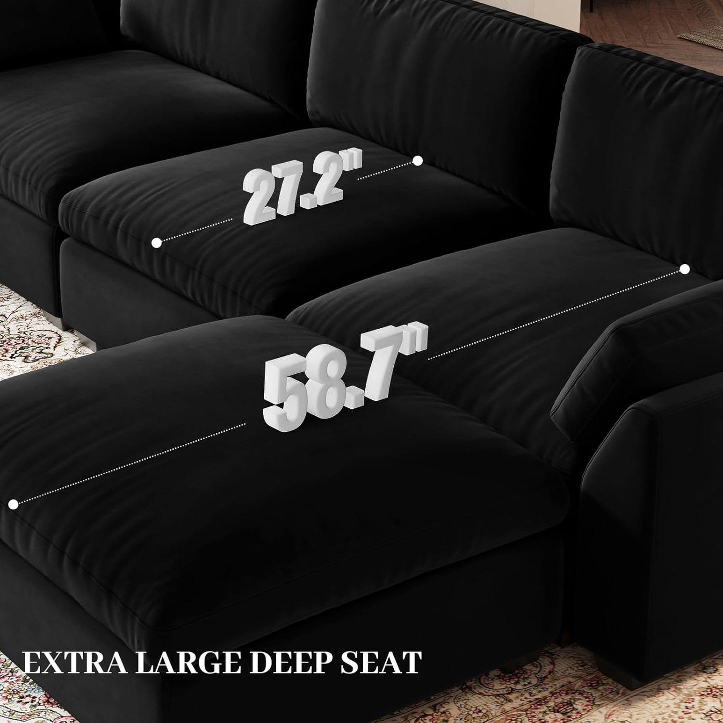 Belffin Oversized Sectional Couch with Movable Ottoman,Modern 137.8" 9-Seater Modular Sectional Sofa,Convertible Velvet U Shaped Sectional Couches for Living Room,Black