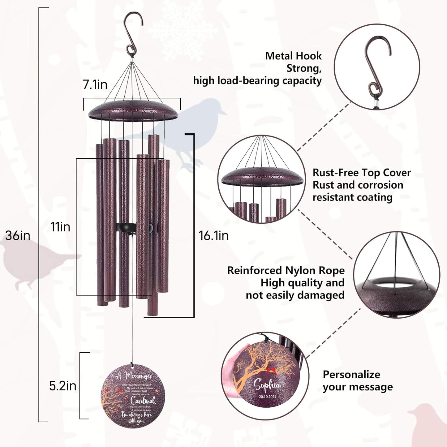ASTARIN Outside Wind Chimes for Loss of Loved one, Personalized Sympathy Gift for Loss Mother/Father, Windchimes Outdoors Condolences Gift for Women/Men, Garden Decoration, 32 inch