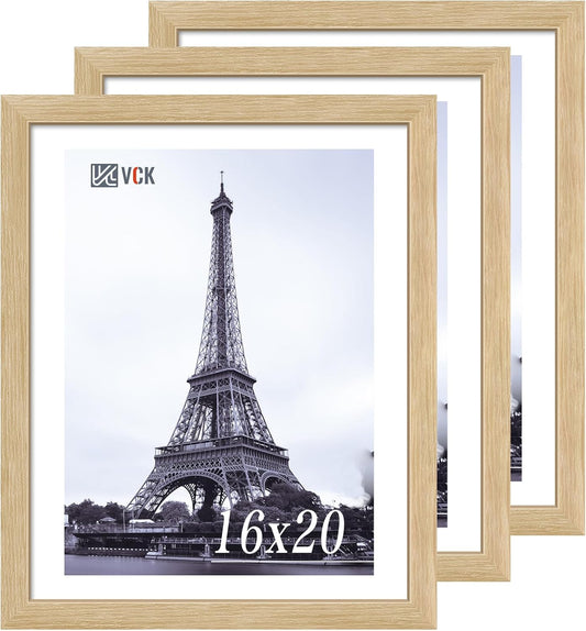 VCK 16x20 Poster Frame 3 Pack - Oak, Natural Solid Wood Picture Frames for Wall, Wall Gallery Frame