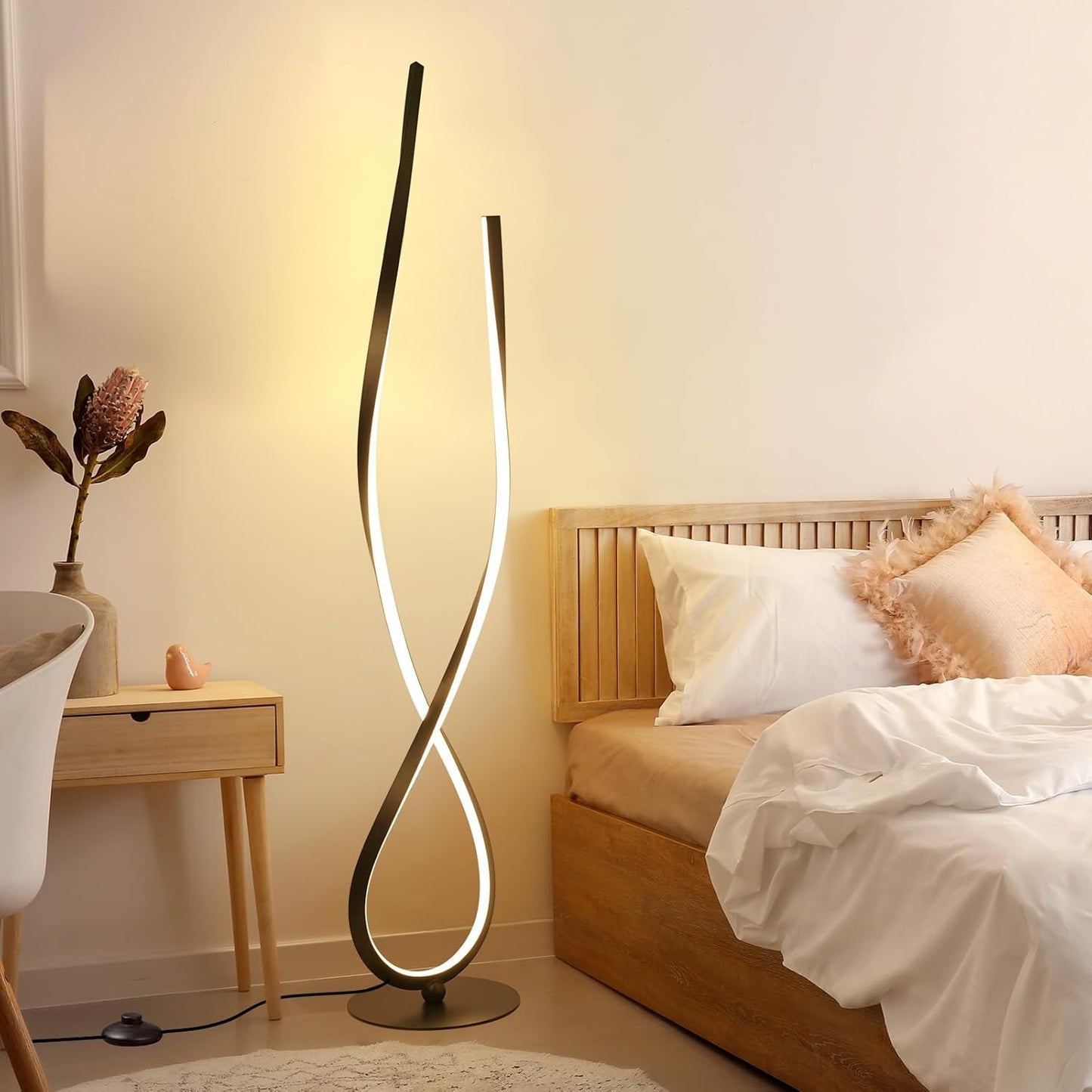 NUÜR Spiral Floor Lamp, 59" Tall Black LED Modern Standing Floor Lamp with Remote Control, Arched Bright Floor Lamps for Living Room Bedroom Office Home (Spiral Floor Lamp)