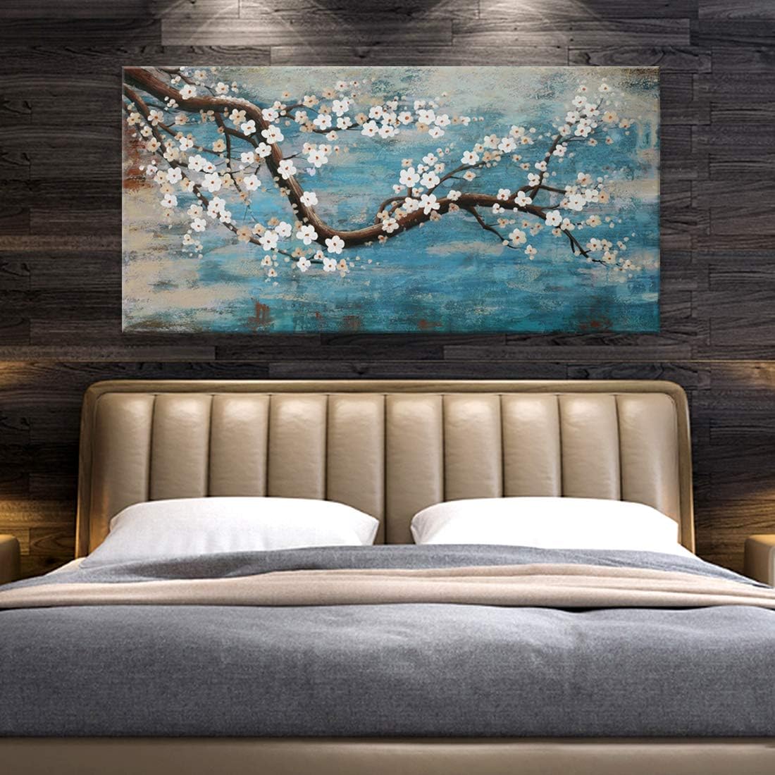Huge Wall Art for Living Room 100% Hand-Painted Flower Oil Painting On Canvas Gallery Wrapped Floral Plum Blossom Artwork for Bedroom Office Decor One Panel 60x30inch Extra Large