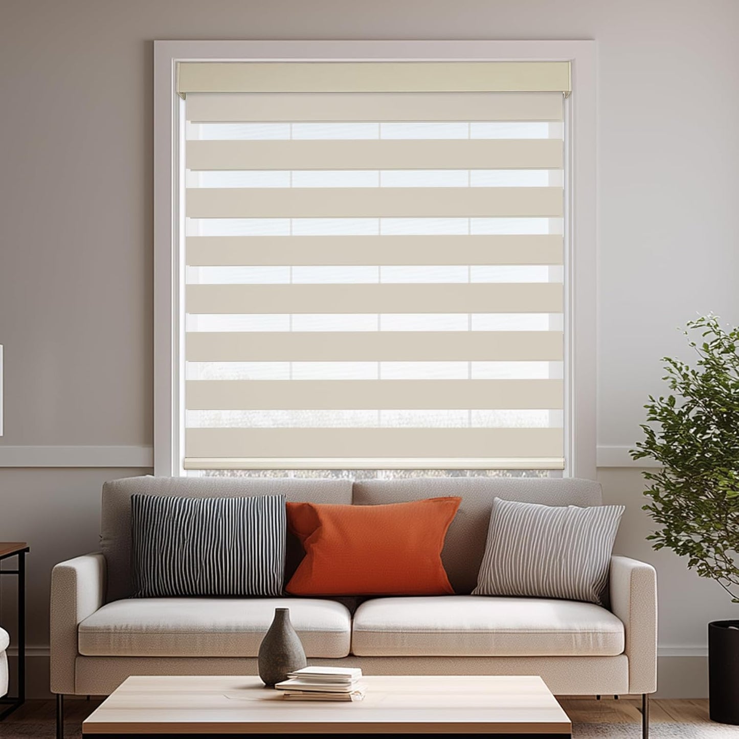 HESTIA Cordless Zebra Blinds Light Filtering Roller Shades UV Blocking Blackout Privacy Indoor Window Shades for Home Office Day and Night, Beige, 48" W x 60" H