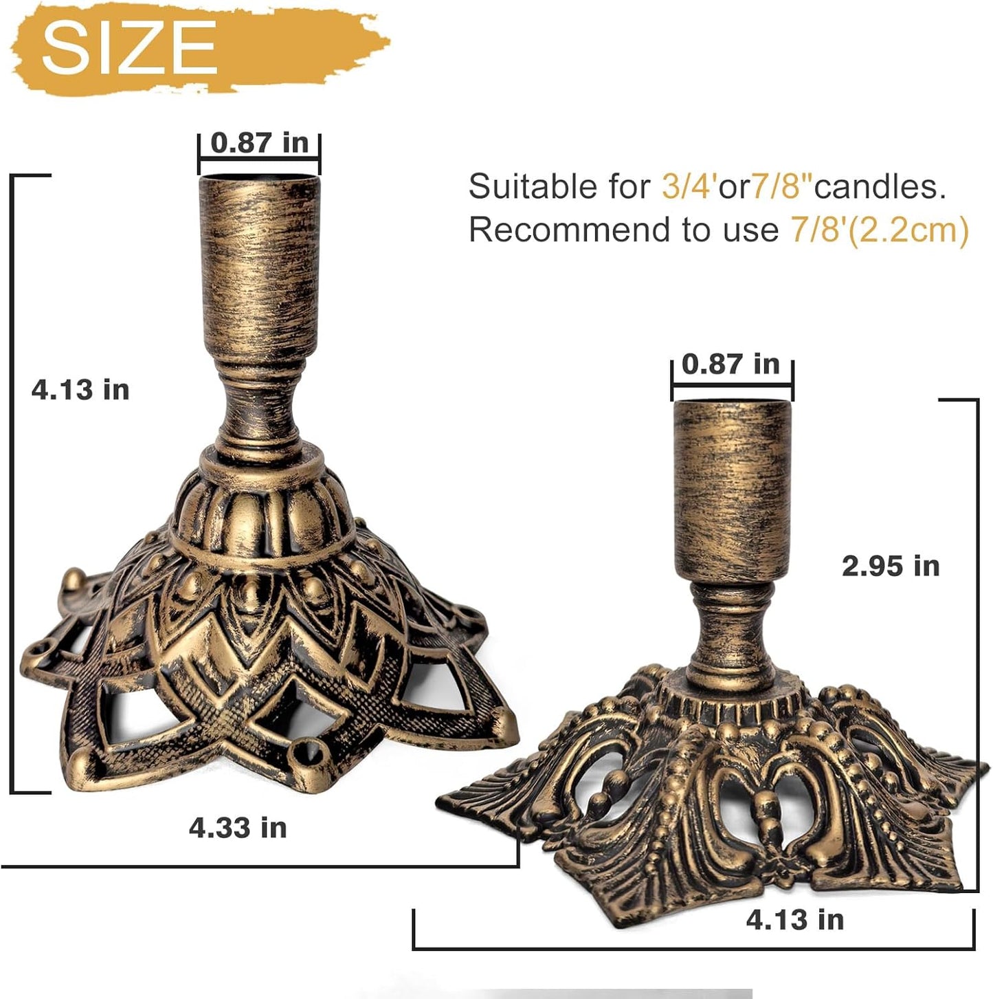 Candlestick Holders,Taper Candle Holder for Candlesticks Gold Brass Vintage Candle Metal Stick Candle Holders for Fireplace, Party, Dining,Wedding Decor,Fits 3/4 inch Thick Candle(Set of 2Pcs)