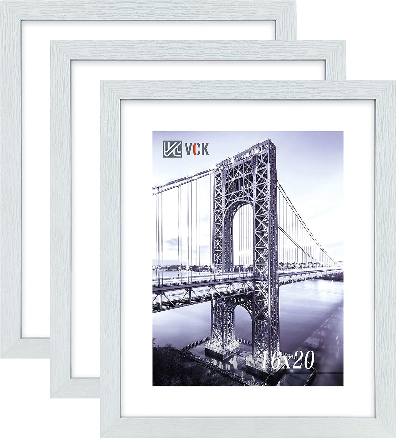 VCK 16x20 Poster Frames 3 Pack White MDF Wood and Polished Plexiglass Frame,Display Pictures in Horizontal and Vertical