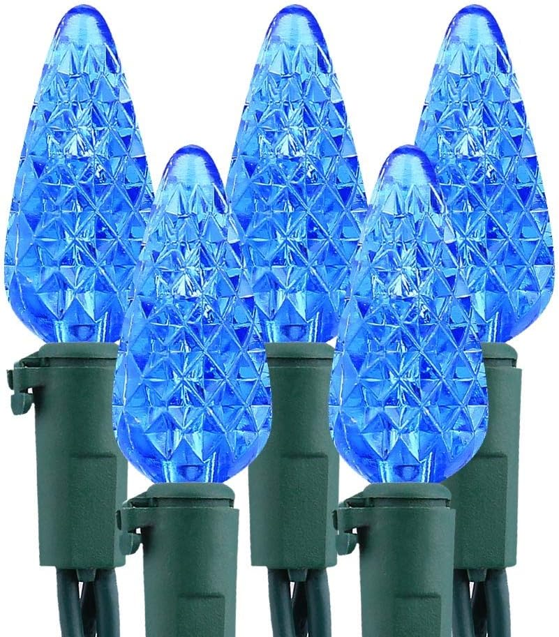 Brizled Upgrade Faceted C5 LED Christmas Lights, 100 LED 33ft Mini String Lights, 120V UL Certified, for Indoor and Outdoor Decoration, Patio and Christmas Tree, Blue