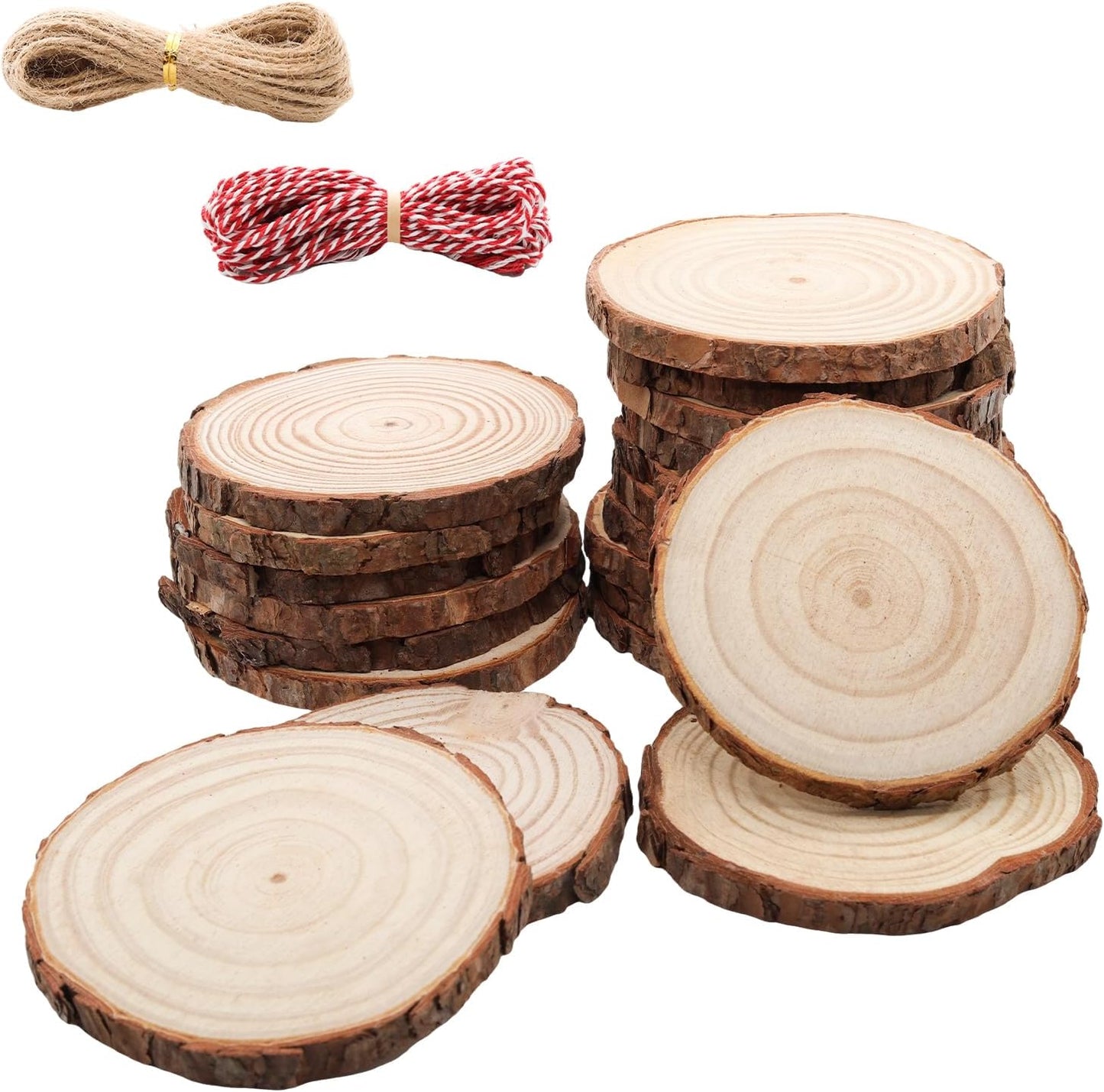 Natural Wood Slices for Wedding Decor, Christmas Ornaments – 20PCS 4.3-4.7 Inch Unfinished Predrilled Wooden Circles, DIY Crafts & Arts
