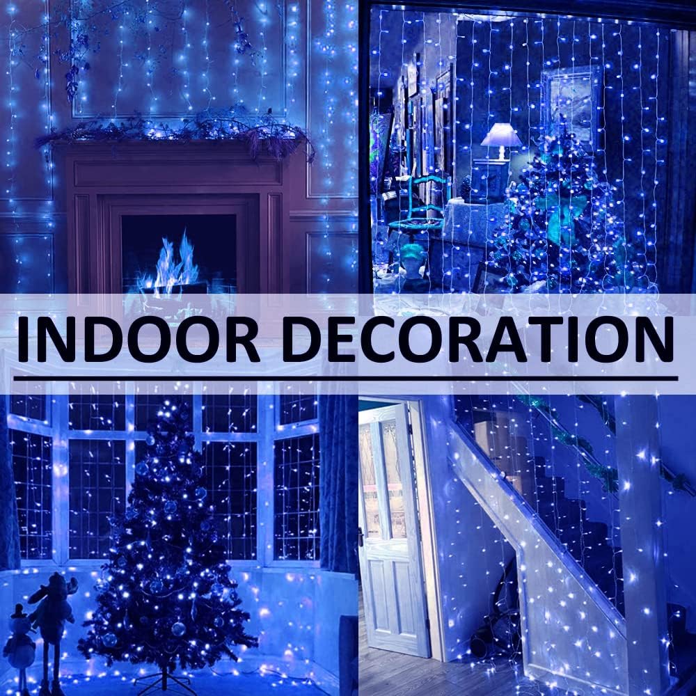 Solhice LED Curtain Lights Outdoor 30ft x10ft Blue, 720 LEDs 8 Modes Christmas Lights Plug in Window String Lights Indoor, Twinkle Lights for Patio Wedding Bedroom Party Decor (Not Connectable)