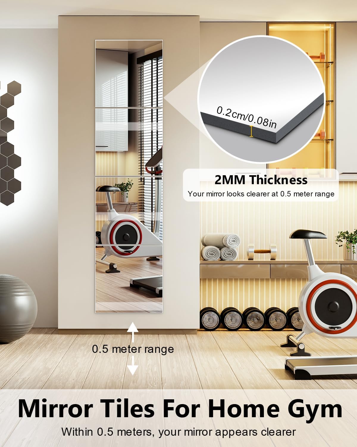 Full Length Wall Mirror Tiles, 12'' x 14'' x 4PCS, Acrylic Unbreakable Full Body Mirror for Bedroom Squares Shatterproof Mirror Sheets Wall Mounted for Home Gym Door