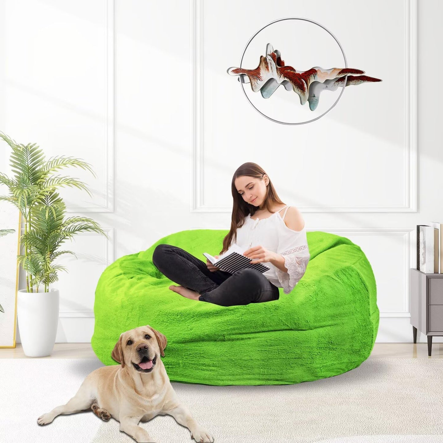 Bean Bag Chair for Adults 3FT,Soft Removable Cover for Teens/Girls Bedroom,Fluffy Giant Round Floor Beanbag Lounger Chairs (No Filler,Green)