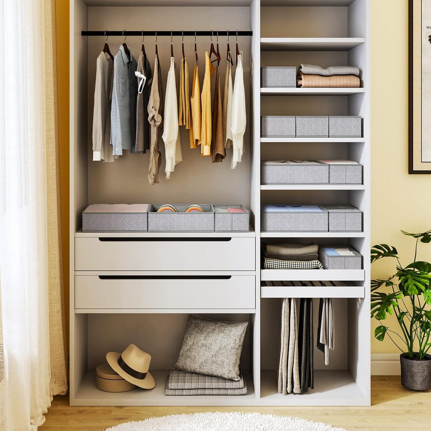 DIMJ Drawer Organizer Clothes 15 Pack - Foldable Baby Organizers and Storage & Dresser Organizer for Bedroom, Closet - Nursery Organization Dresser Dividers for underwear Sock Bra Belt Tie, Gray