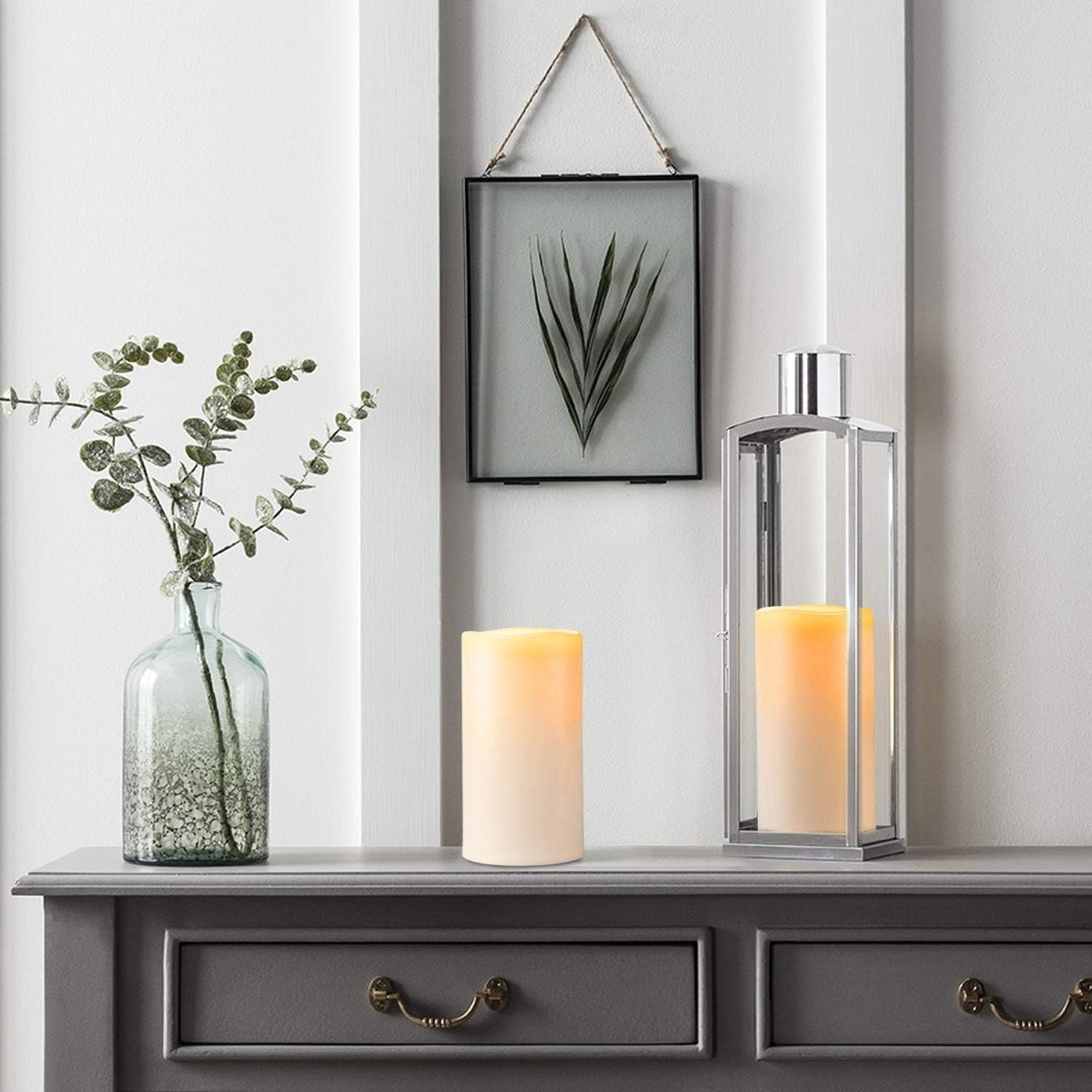 Amagic 2 Pack 6" x 4" Outdoor Plastic Electric flameless Candles with Remote Control and Timer, Battery Operated Flickering LED Pillar Fake Candle for Home, Wedding Decor, Ivory