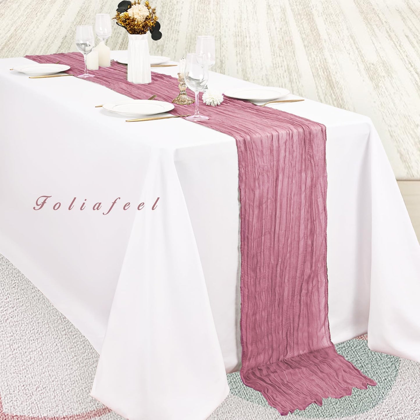 20 Pack Dusty Rose 10FT Cheesecloth Table Runner 20 x 120 Inch Long Rustic Gauze Fabric Cheese Cloth Table Runner for Wedding Bridal Baby Shower Table Decorations Boho Sheer Birthday Party Table Decor