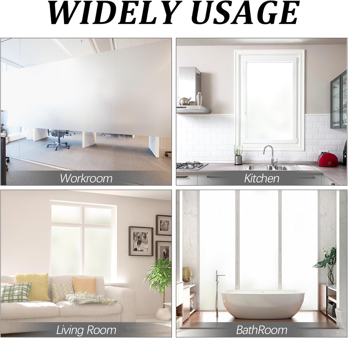 Window Privacy Film, Frosted Glass Static Cling Non-Adhesive Window Cover for Bathroom UV Sunlight Blocking Heat Control for Home Decorative Frosting Pure Matte White Size 35.4 x 78.7 Inches