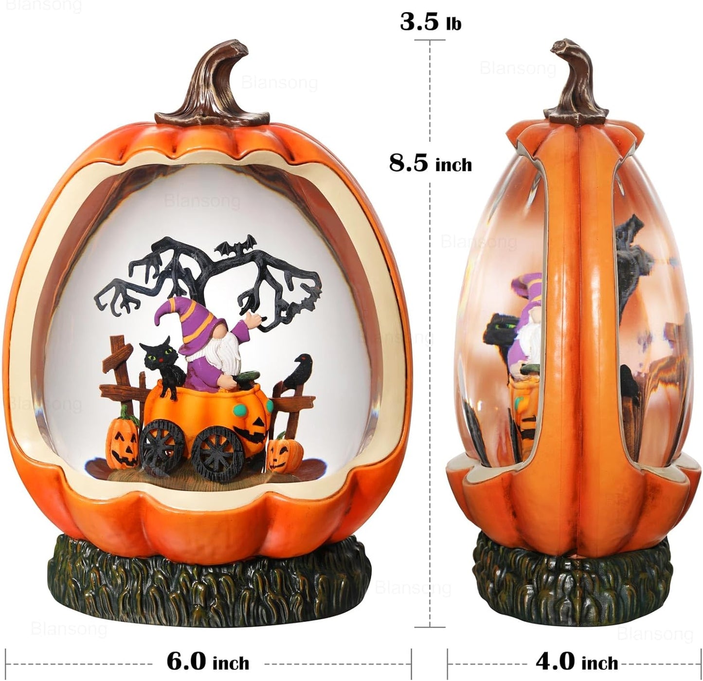 Halloween Snow Globe Pumpkin Halloween Decorations Indoor Gnome Black Cat Bat Swirling Glitter Timer