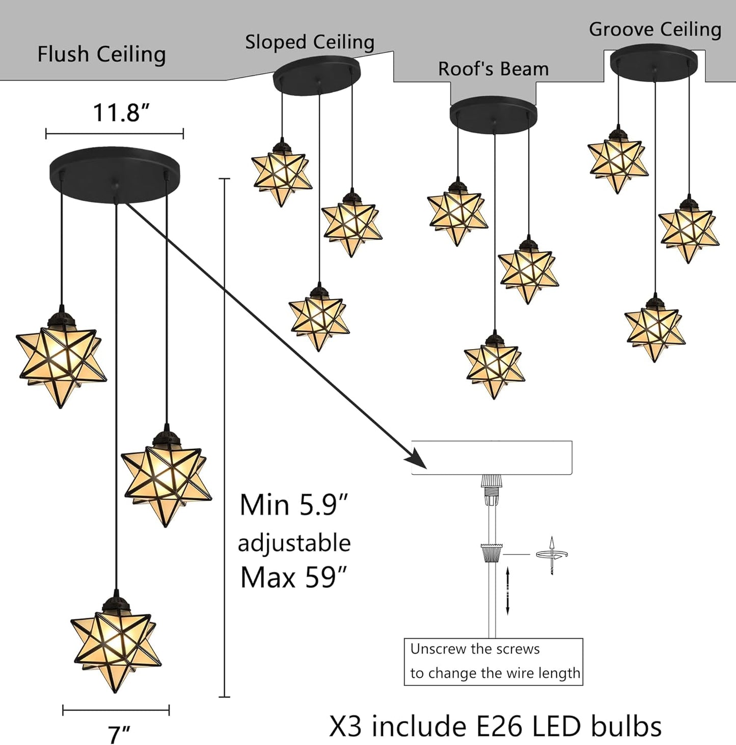 Frosted White Glass Dining Room Chandelier Farmhouse Pendant Lights for Kitchen Island Light Fixture Modern Chandeliers with Warm Light Bulbs Black