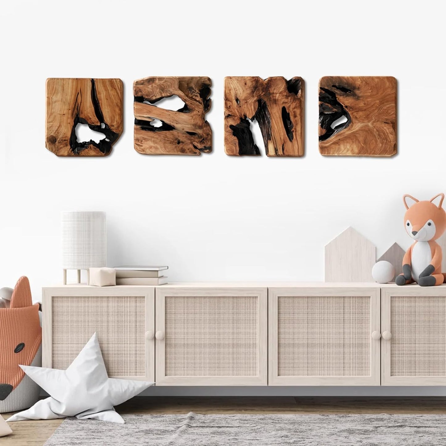 WELLAND 4 Pieces of Handmade Wall Sculptures, Rustic Abstract Wall Décor for Living Room, Bedroom, Bathroom, Dining Room, Home Office,