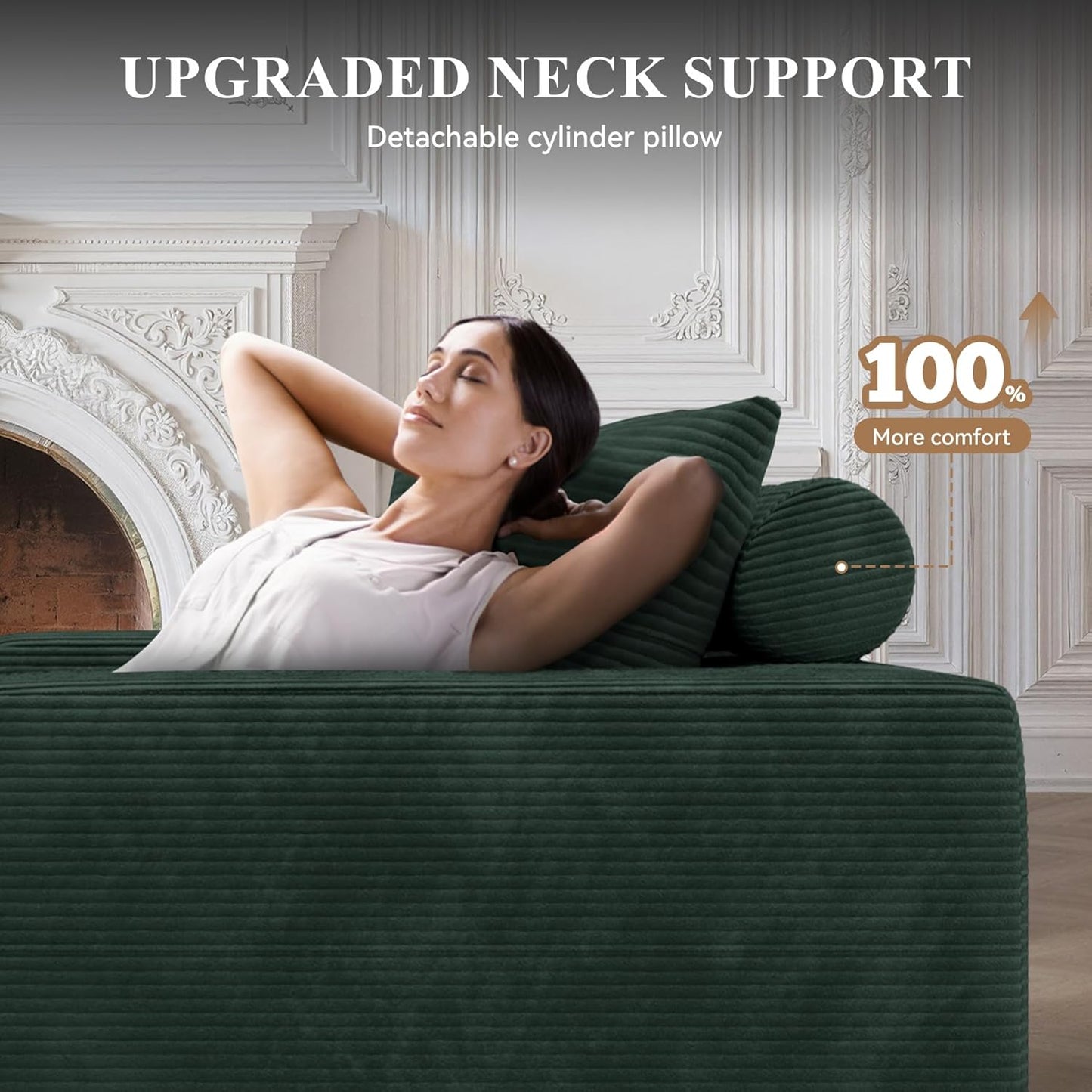 Modular Sectional Sofa with L-Shape Chaise,Cloud Sectional Modern Sleeper Couch with Deep Seat,Sponge Compression Sofas No Assembly Required(Green-Corduroy Fabric) 1PCS