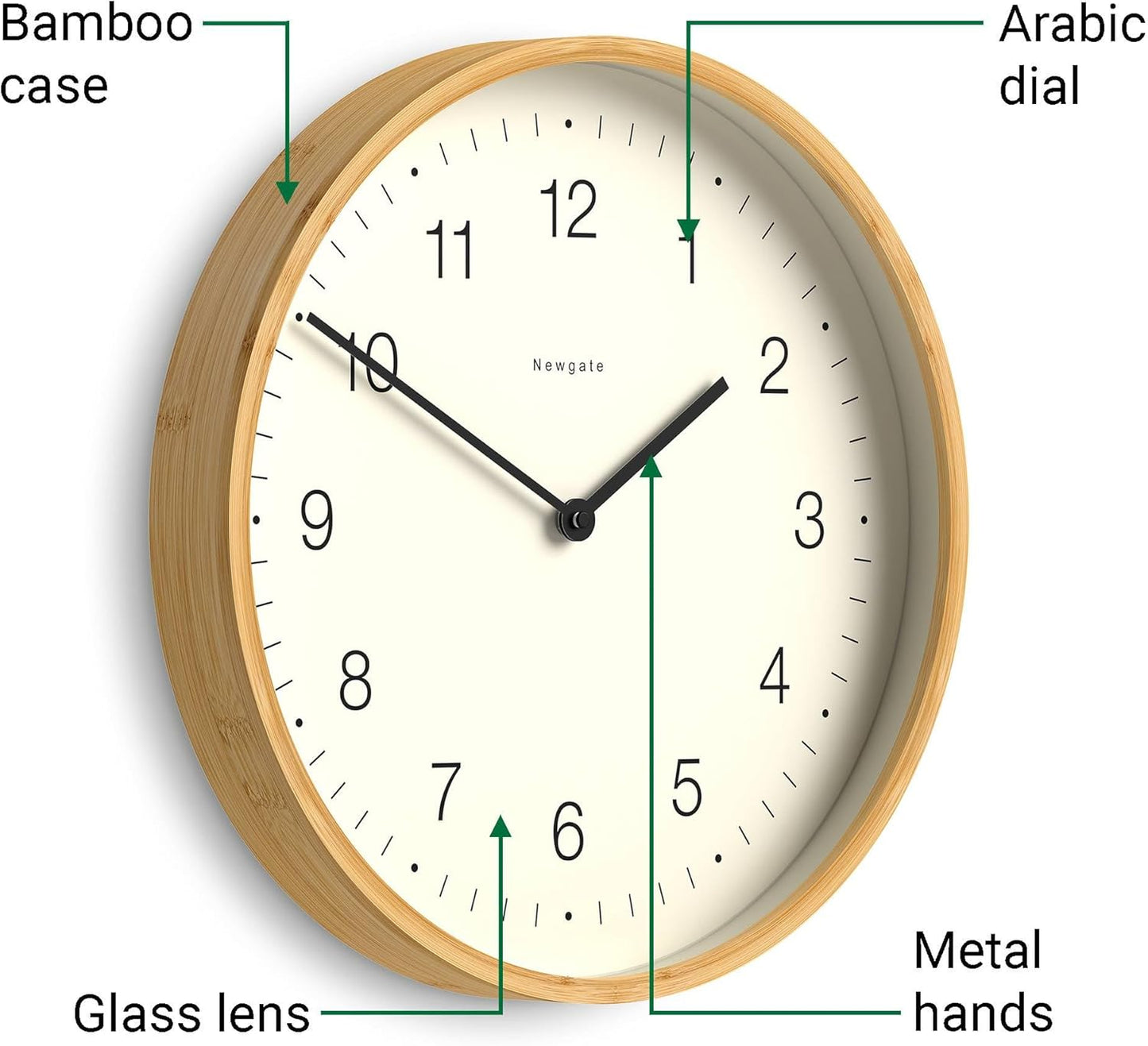 NEWGATE® Mauritius Wall Clock | Scandi Inspired Bamboo Clock | 15 inch | Modern Minimalist Design for Kitchen, Living Room or Office