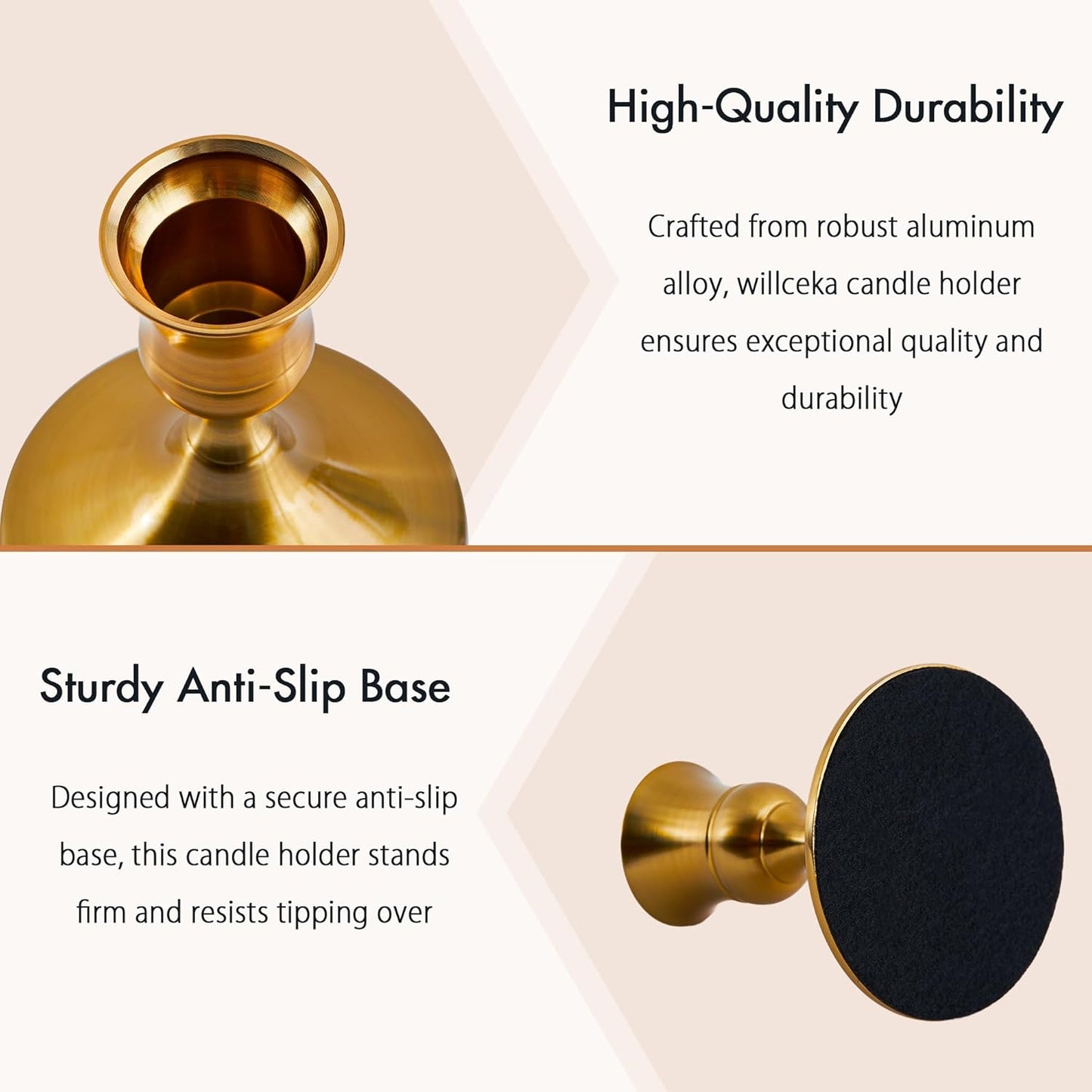 Gold Taper Candle Holder, Brass Candlestick Holders, Vintage Metal for Table Centerpieces Wedding Christmas Decor (Gold, 6 Pcs)