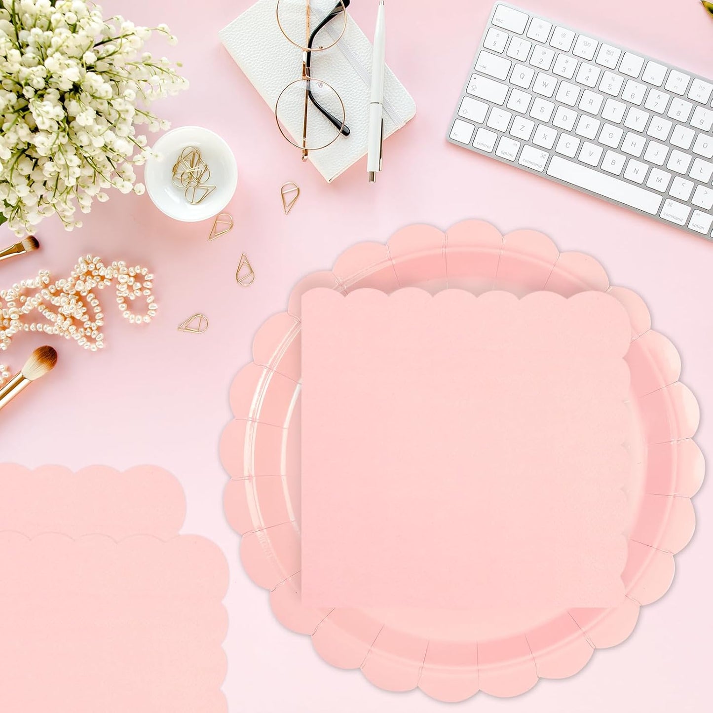 40 pcs Pink Party Paper Plates and Napkins Disposable 9 inch 20 pcs Dessert Plates & 20 pcs Napkins Tableware for Fruit Cake Party Decorations