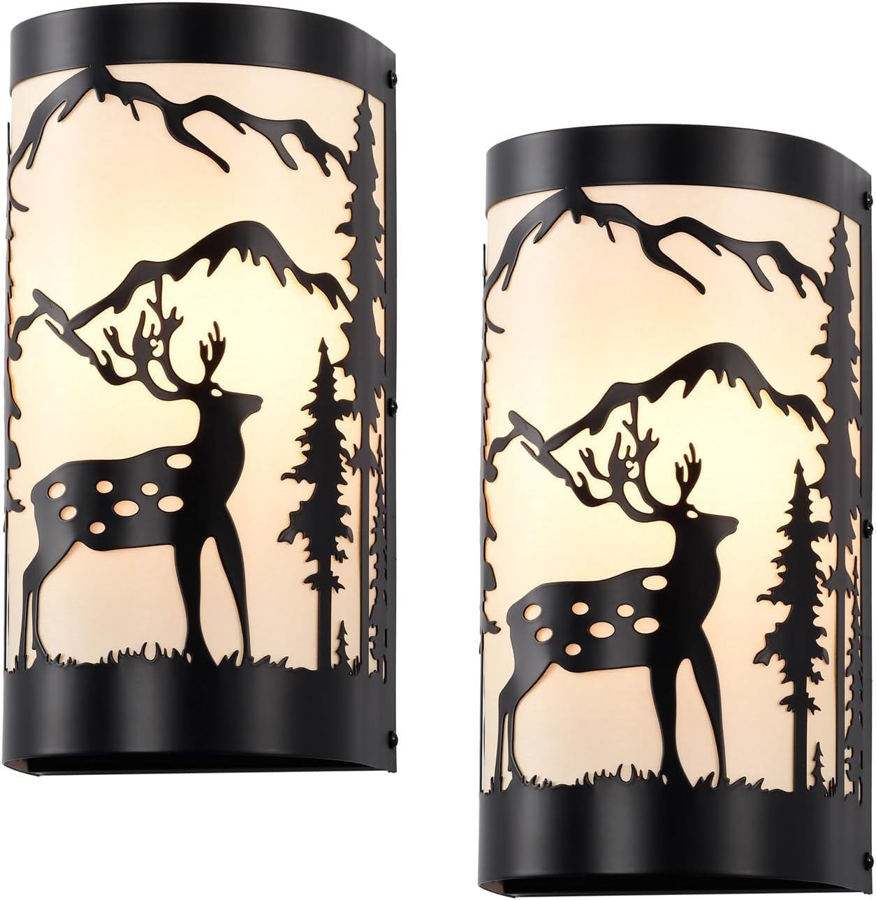 Black Wall Sconces Set of Two,Deer Metal Cream Parchment Rustic Wall Sconces,Farmhouse Indoor Wall Light Fixtures,Industrial Matte Sconce Light,Wall Lamps for Bedroom,Living Room,Hallway