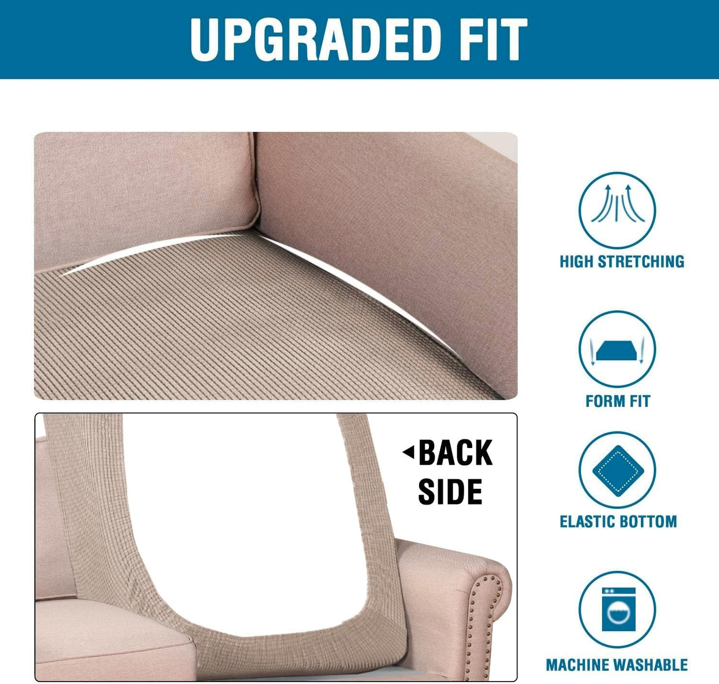 H.VERSAILTEX Super Stretch Individual Chaise Cover Sectional Couch Covers for L Shaped Sofa Both Left/Right Featuring Thick Jacquard Textured Twill Fabric (1 Piece Chaise Cover, Sand)