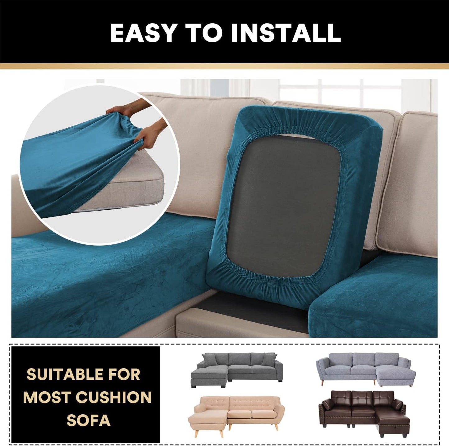 PrinceDeco Sectional Couch Covers 3 Pieces Velvet Sofa Covers L Shape Soft Couch Covers for Sectional Sofa Corner Sofa Cover Couch Cover for Dogs Washable (2 Seater + 1 Chaise,Deep Teal)