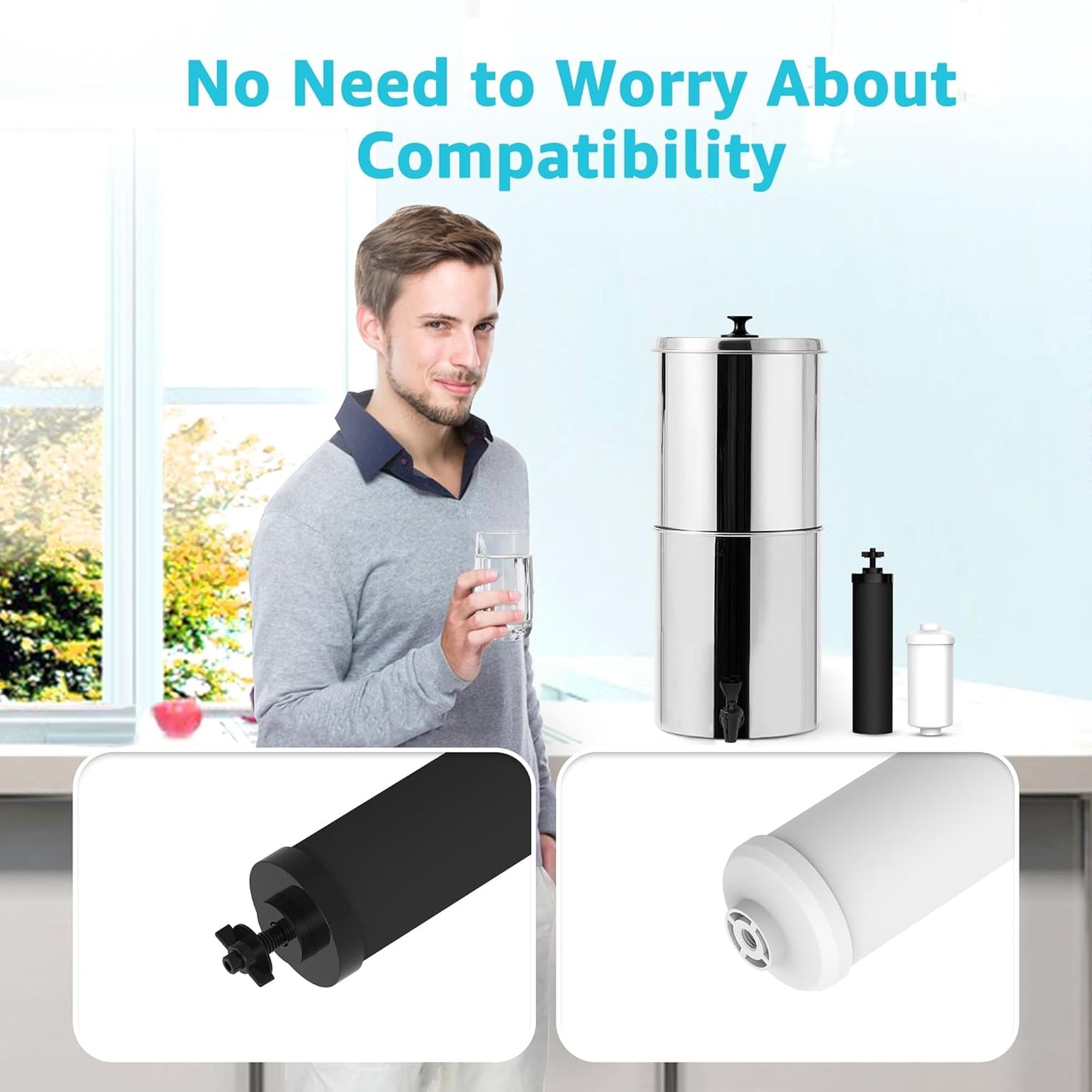 AQUACREST NSF/ANSI 42&372 Standard Water Filter, Replacement for Berkey® Gravity Water Filter System, Berkey® BB9-2® Black Filters & PF-2® Fluoride Filters