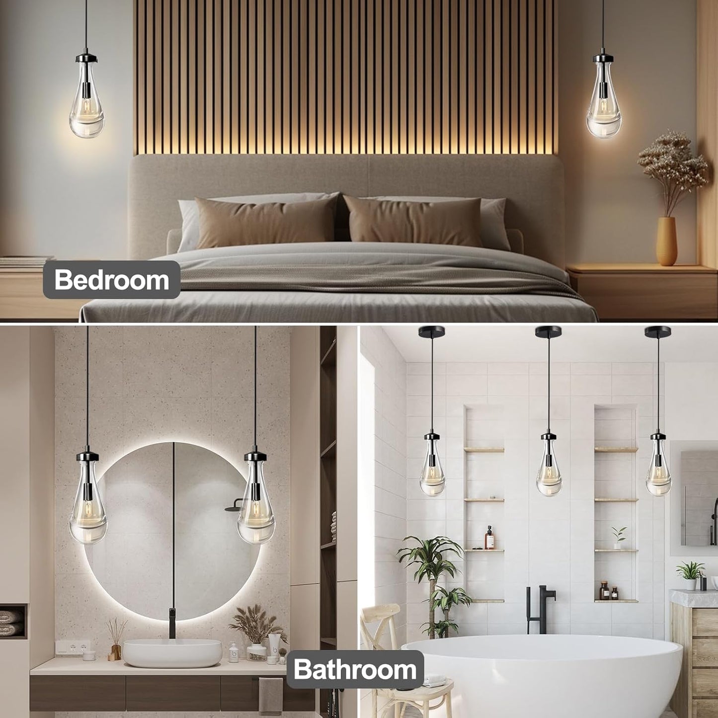 Modern Raindrop Pendant Lights Set of 2, Bronze Pendant Lights Kitchen Island, Black Pendant Light Island Lights for Kitchen Chandeliers for Living Room Bathroom Bedroom Hallway,Bulb Included